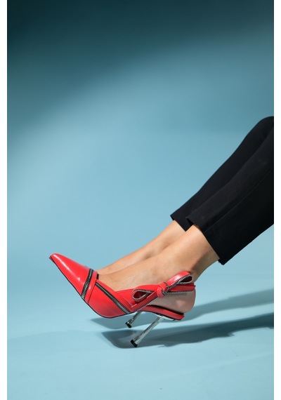 Luvishoes Glen Kırmızı Cilt Fermuar Detaylı Kadın Yüksek Topuklu Ayakkabı Kırmızı