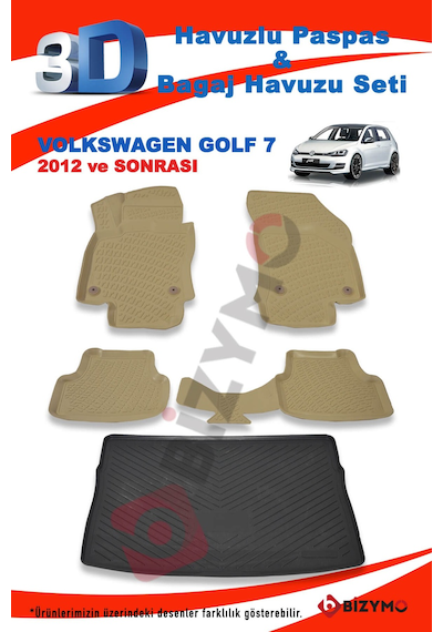 Volkswagen Golf 7 2012 Ve Sonrası Bej Paspas Ve Bagaj Havuzu Seti