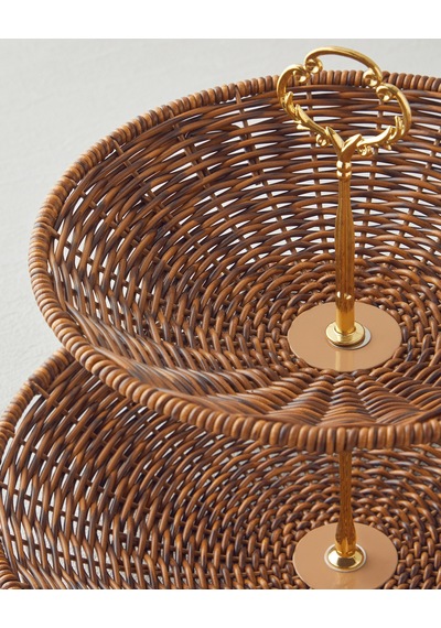 Boho Plastik Rattan Katlı Servis 28,5x28,5x25 Cm Kahverengi