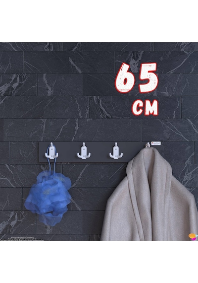 Modilayn Arı Serisi 12 Kancalı Banyo Askısı - 4'lü Set 61,4x9,6 Cm Ekstra Düzen Ve Yer Tasarrufu Antrasit