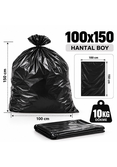Siyah Çöp Torbası 100x150 Cm Hantal Boy 10 Kg Dökme Kalın Çöp Poşeti Endüstriyel Ağır Hizmet