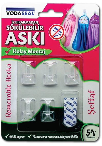Vodaseal İz Bırakmadan Sökülebilir Askı 5Li - Şeffaf