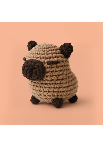 Başlangıç Seviyesi Amigurumi Kapibara Örgü Seti, El Yapımı Tığ İşi Oyuncak, Kahverengi, Tam Set