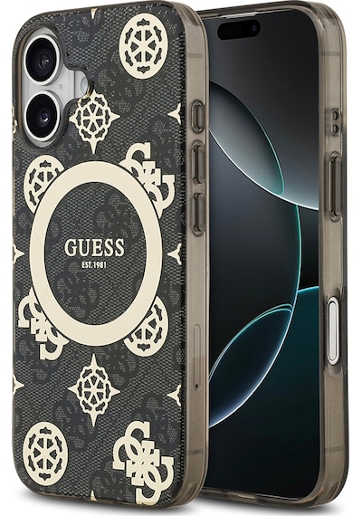 Apple Uyumlu iPhone 17 Kılıf Guess Lisanslı M-safeli Iml Peony Ve 4g Desenli Klasik Logolu Kapak Siyah Siyah
