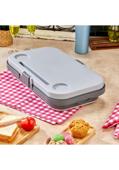 Bigmate Portatif Katlanır Piknik Seti 25lt Silikon Sepetli Masalı Piknik Sepeti Gri