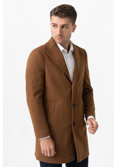 White Stone Ancona 4025-2 Düz Ceket Yaka Slim Fit Pamuklu Kaban Camel-Camel