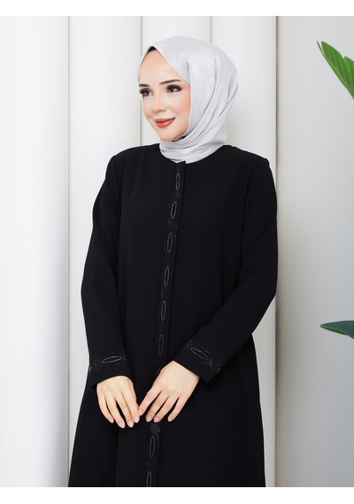 Eslemnur Ferace Halka Taşlı Siyah