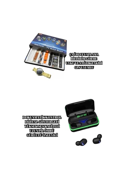 Powerbank Bluetooth Kulaklık Ve Akıllı Saat 7 Kordonlu Metal Kord