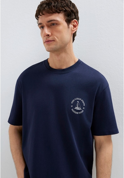 Mavi M0613282-82318 Gemi Baskılı Tişört Erkek T-shirt Lacivert