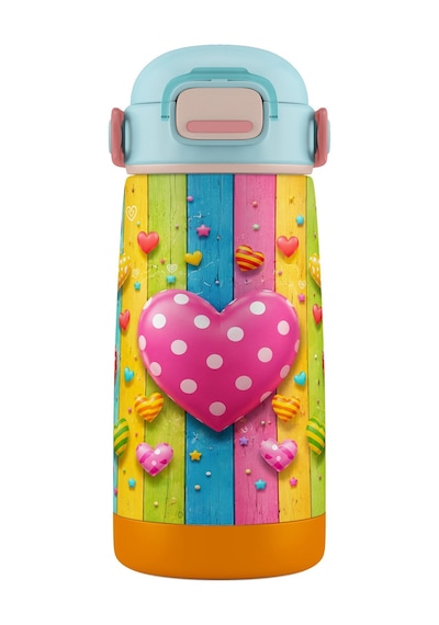Puccon 420 Ml Paslanmaz Çelik Kız Çocuk Okul Termosu-matarası - 60015 - Pembe Kalp Desenli Pembe - Turkuaz