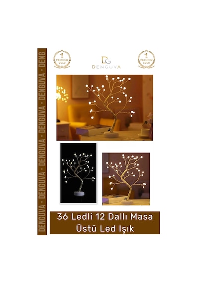 Ledışık Modern İnci Detaylı Işıklı Ağaç 36 Ledli Usb Pilli Ambiyans Aydınlatma Dekoratif Masa Üstü Çok Renkli