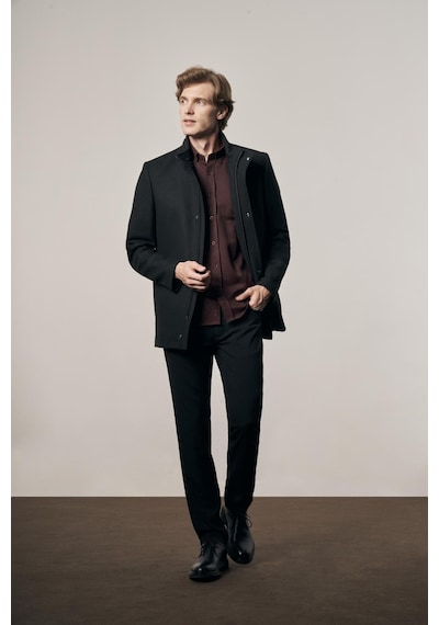 İmza Siyah Dik Yaka Tam Astar Classic Slim Fit Esnek Kaşe Kaban 1008255150 Siyah