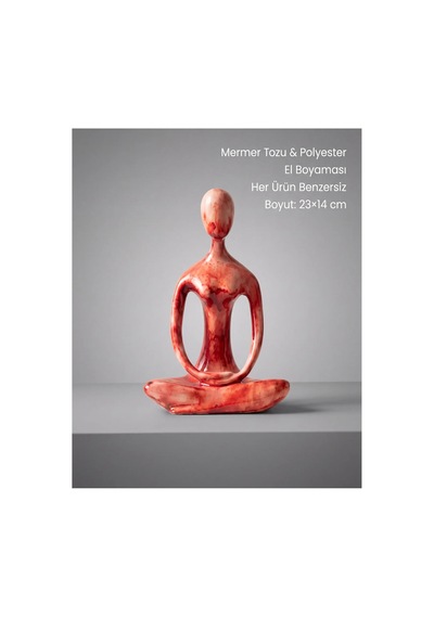 Dekoratif Yogacı Heykeli Kırmızı 23x14 Cm Meditasyon Yoga Figürü, Modern Biblo Ve Masaüstü Dekor Objesi