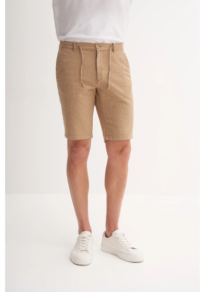 Cazador Slim Fit Dar Paça Keten Bermuda Şort 6108 CAMEL