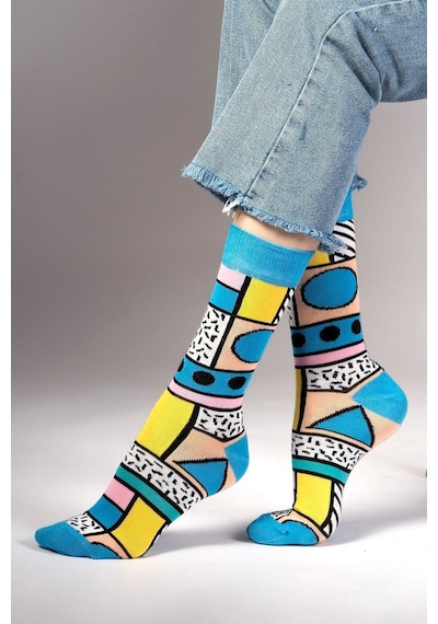 Ozzy Socks Geo Desenli Çorap Renkli Açık Mavi