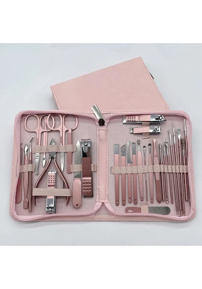 Cloody Çantalı Paslanmaz Çelik Manikür Pedikür Seti Pembe 30'lu