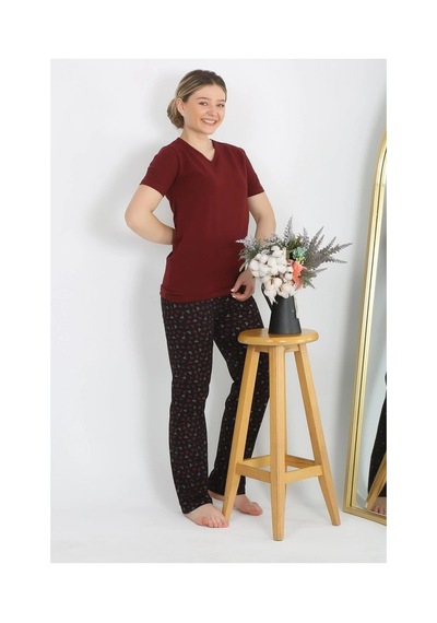 İkikareshop Kadın Kısa Kol Pamuk Penye Pijama Takım Bordo Çok Renkli İkikareshop Kadın Kısa Kol Pamuk Penye Pijama Takım Bordo Çok Renkli