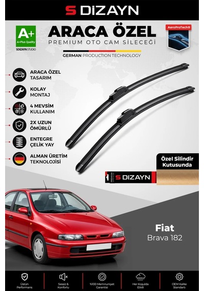 S-dizayn Fiat Brava 182 Ön Cam Silecek Seti 1995-2002 Premium Araca Özel 60-48 Cm A+ Kalite Aocs-172