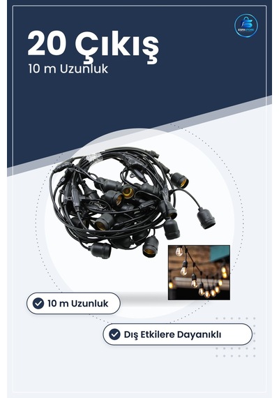 Organizasyon Aydınlatma Kablosu 10 M Çıkışlı Siyah Pvc Dış Mekan