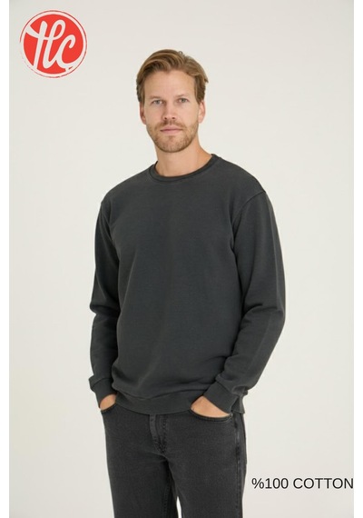 Kly Unisex Relax Fit Rahat Kesim %100 Pamuklu Yumuşak Dokulu Şardonsuz Bisiklet Yaka Sweatshirt Füme Kly Unisex Relax Fit Rahat Kesim %100 Pamuklu Yumuşak Dokulu Şardonsuz Bisiklet Yaka Sweatshirt Füme