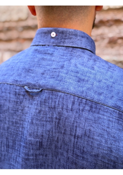 Slim Fit Uzun Kol Müslin Dijital Baskılı Hediye Kutulu Erkek Gömlek Fs-004599 - Lacivert-3362