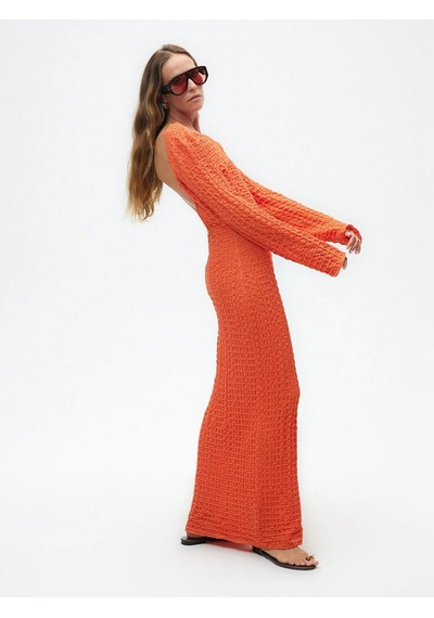 Nocturne Oversize Maxi Elbise - Uzun Kol - Minimalist Stil Kırmızı