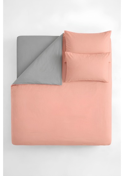Somon & Gri, Çift Kişilik Nevresim Takımı Modern Minimal Seri Somon-gri