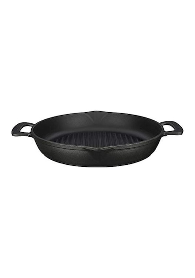 Lava Döküm Yuvarlak Izgara Tava, Metal Kulplu, 32cm, Siyah Genel
