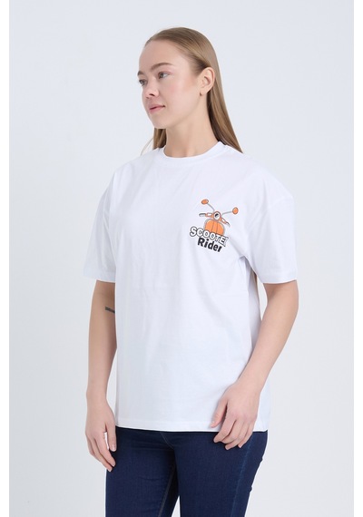Velvoria Unisex Oversize Beyaz Scooter T-shirt