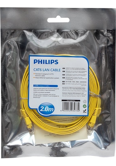 Philips Uyumlu Swa1949W/93-2 Utp Cat6 2 Metre Yassı Flat Ethernet Kablo