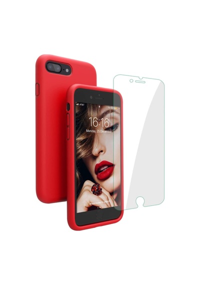 iPhone Uyumlu 7 Plus 8 Plus Içi Kadife Soft Lansman Silikon Telefon Kılıfı - Ekran Koruyucu Kırmızı
