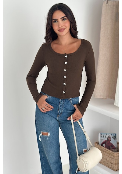 Noa & Noa Soft Button Bluz Sade Şıklığın Gücü Kahverengi