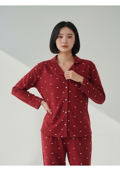 Süet Gömlek Pijama Takımı 7004 Puantiyeli Kırmızı