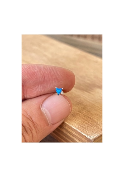 925 Ayar Gümüşi Kalp Modeli Opal Taşlı Dudak Kıkırdak Helix Tragus Gümüş Piercingi Altın