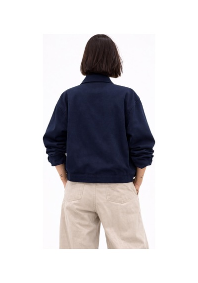 Kadın Oversize Basic Gabardin Mevsimlik Polo Yaka Ceket-385 Lacivert
