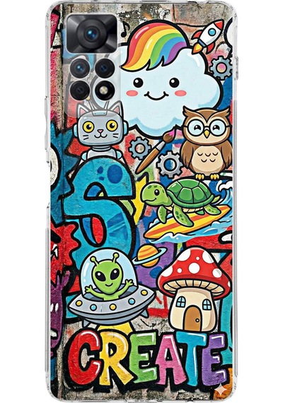 Redmi Note 11 Pro İle Uyumlu Grafiti Create Art Tasarımlı Şeffaf Silikon Kılıf Şeffaf