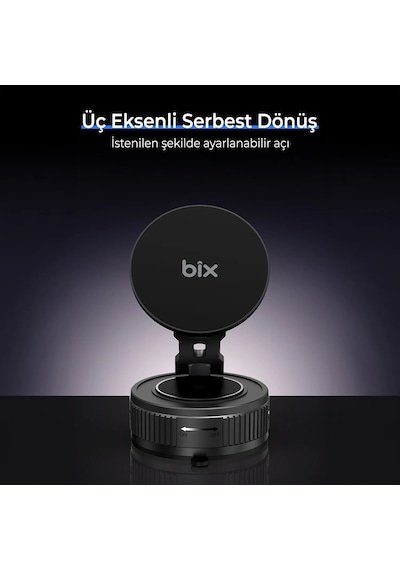 Bix Bxch11 360 Derece Dönebilen Vakumlu Manyetik Mıknatıslı Araç İçi Telefon Tutucu Siyah