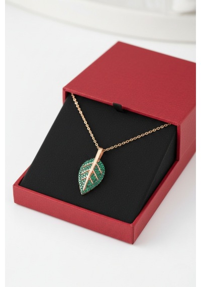 Çekirdekjewelry 925 Ayar Gümüş Yeşil Yaprak Kolye Rose