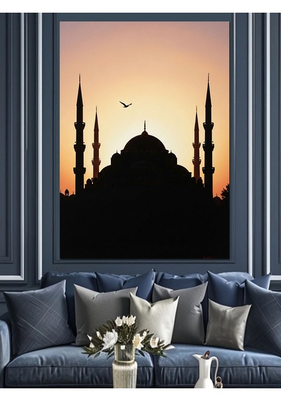 Sultanahmet Silüeti Cami Minare Dekoratif Kanvas - Mdf Ahşap Tablo