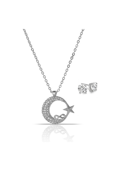 Kadın Gümüş Kaplama Ay Yıldız Tasarım Kolye Ps0728 Kahverengi