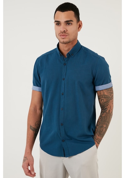Buratti Pamuklu Slim Fit Düğmeli Yaka Kısa Kollu Erkek Gömlek Cf21S112546 Indigo
