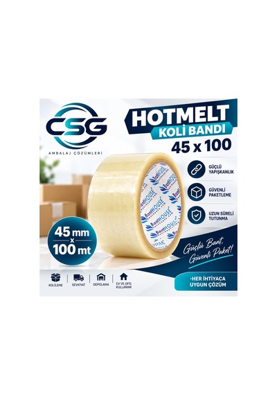 Hotmelt 45x100 Şeffaf Koli Bandı 6 Lı Paket Güçlü Yapışkanlı Ambalaj Ve Paketleme Bandı