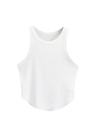 Liona Kadın Oval Etekli Beyaz Renk Bisiklet Yaka Crop Top Bluz 001
