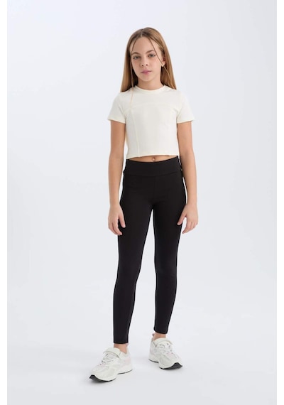 DeFacto Kız Çocuk Slim Fit Dar Kesim Bisiklet Yaka Kısa Kollu Tişört D9789A825SMER99 Ekru