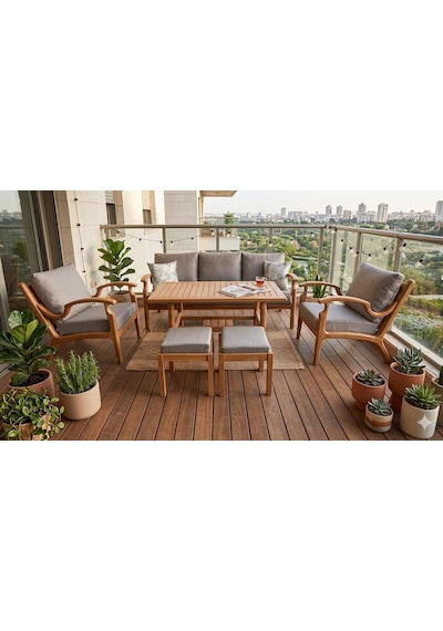 Orbis Bahçe Balkon Koltuk Masif Ahşap Kestane Ağacı 3+1+1 Koltuk, Masa Ve Puf Takımı Bej Orbis Bahçe Balkon Koltuk Masif Ahşap Kestane Ağacı 3+1+1 Koltuk, Masa Ve Puf Takımı Bej