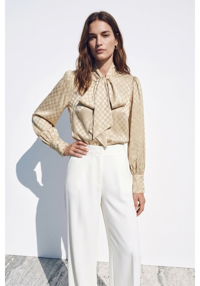 Sateen Puantiye Desenli Gömlek - Gold-137397 Altın