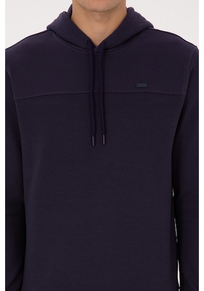 U.S. Polo Assn. Erkek Regular Fit Kapüşonlu Petek Dokulu Mürdüm Sweatshirt 50315526-VR074