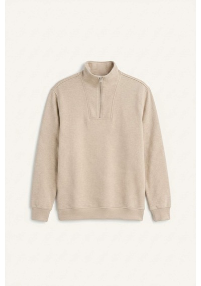 Defacto Regular Fit Dik Yaka Yarım Fermuarlı Sweatshirt F4137ax25aubg300 Bej