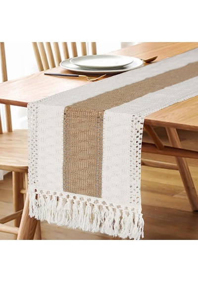 Boho Masa Örtüsü - 250 Cm Uzunluğunda, Krem Ve Kahverengi Rustik Makrome, Bohem Yemek Ve Yatak Odası Dekoru, Gelin Diğer