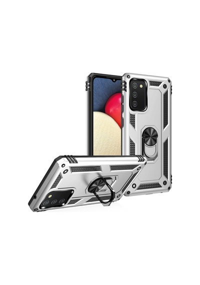 Samsung Galaxy Uyumlu A03s Kılıf Sofya Yüzüklü Silikon Kapak - Gümüş Bzsxx00 1